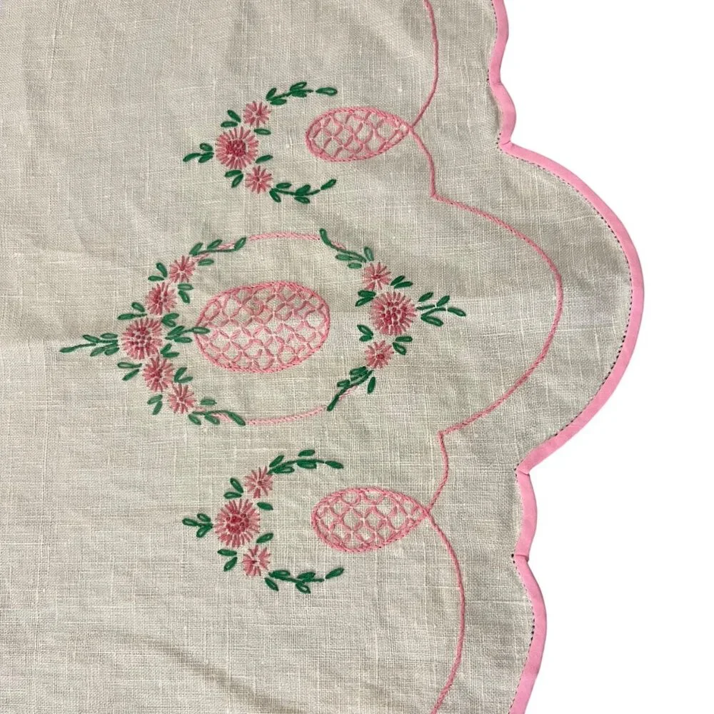 Vintage Handmade Embroidered Tablecloth Used 43x31 Romantic Cottage
